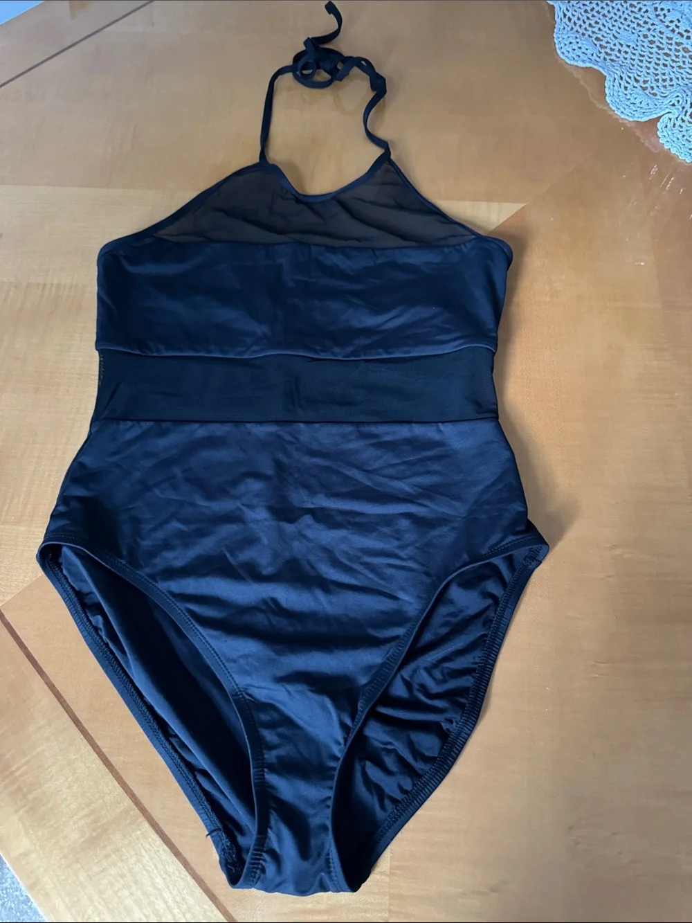 La Blanca Black Halter One-Piece Swimsuit with Mesh Yoke size 8